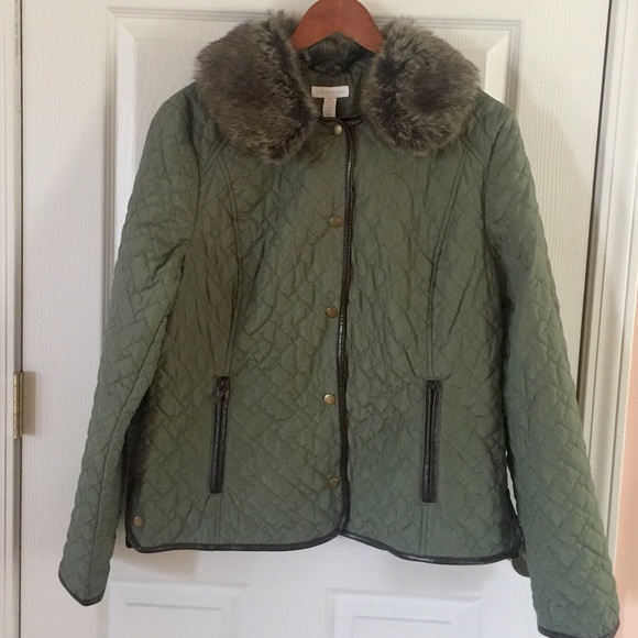 Charter Club Quilted Jacket w/ Faux Fur Collar - Picture 1 of 9